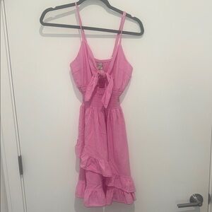 Pink Tie-Front Ruffle Sundress cotton